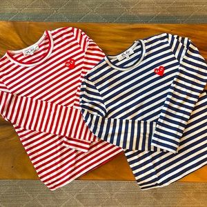 Long sleeve PLAY Commes des GARÇONS brand striped shirts. 1 red 1 navy